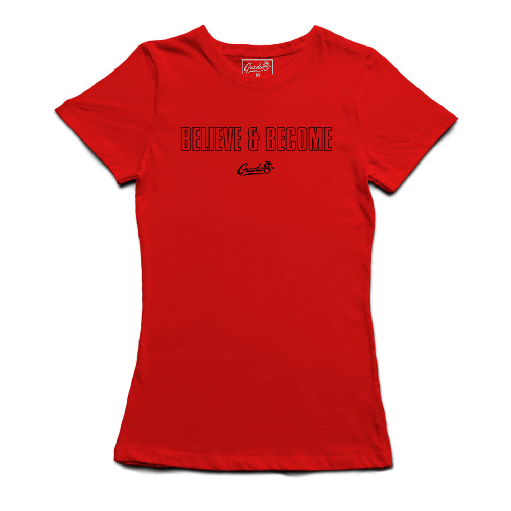 Women's Believe and Become Outline Crew Neck T-shirt - Red