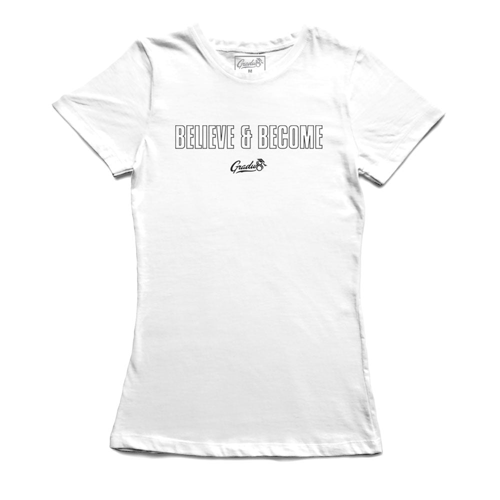 Women's Believe and Become Outline T-shirt - White