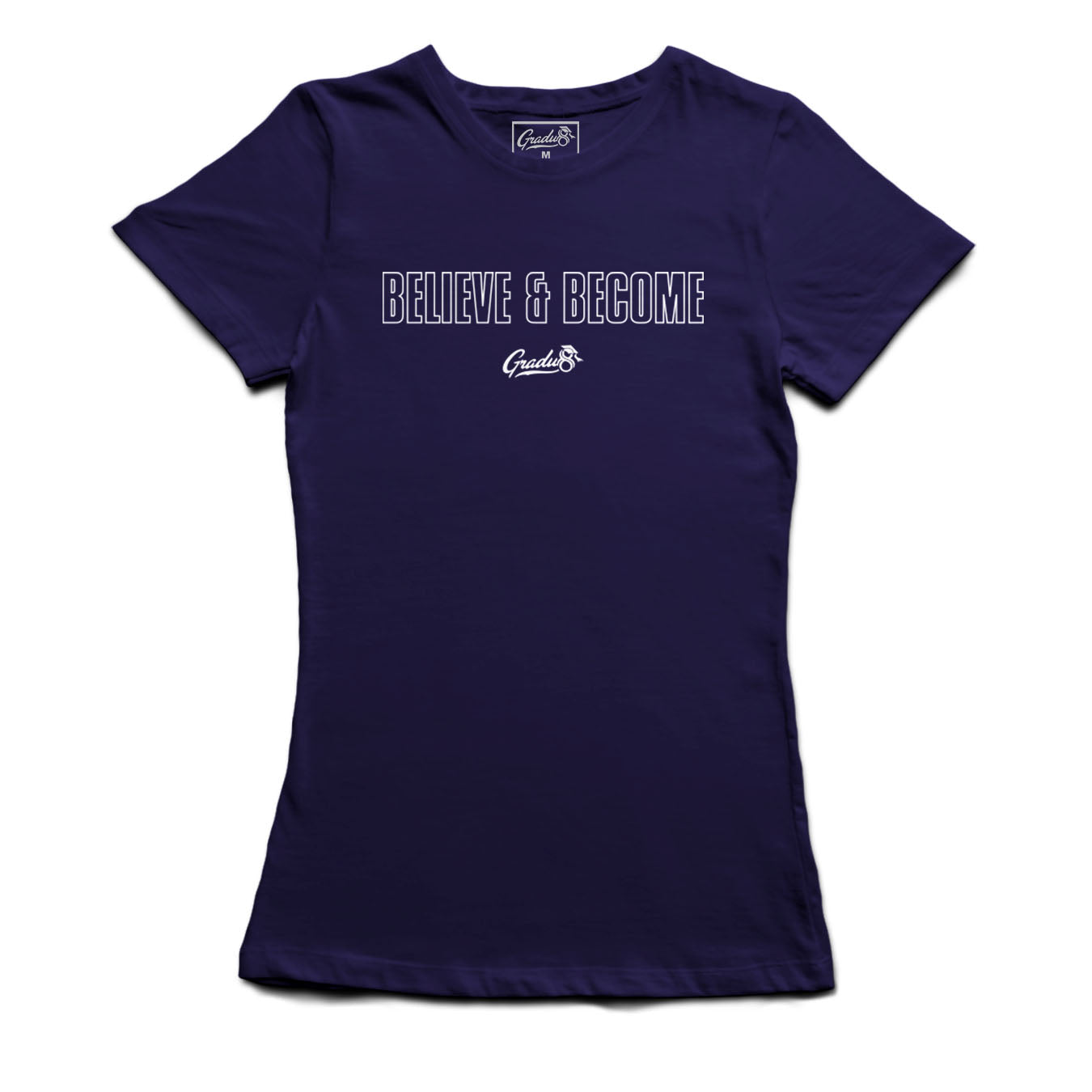 Women's Believe and Become Outline T-shirt - Navy Blue