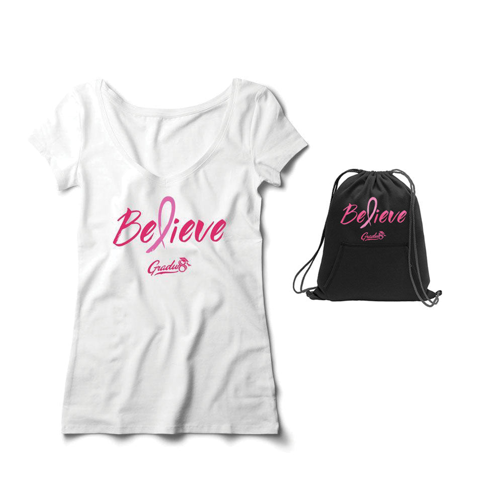 Believe: Women's Breast Cancer Awareness Limited Edition Set, T-shirt and Core Fleece Bag