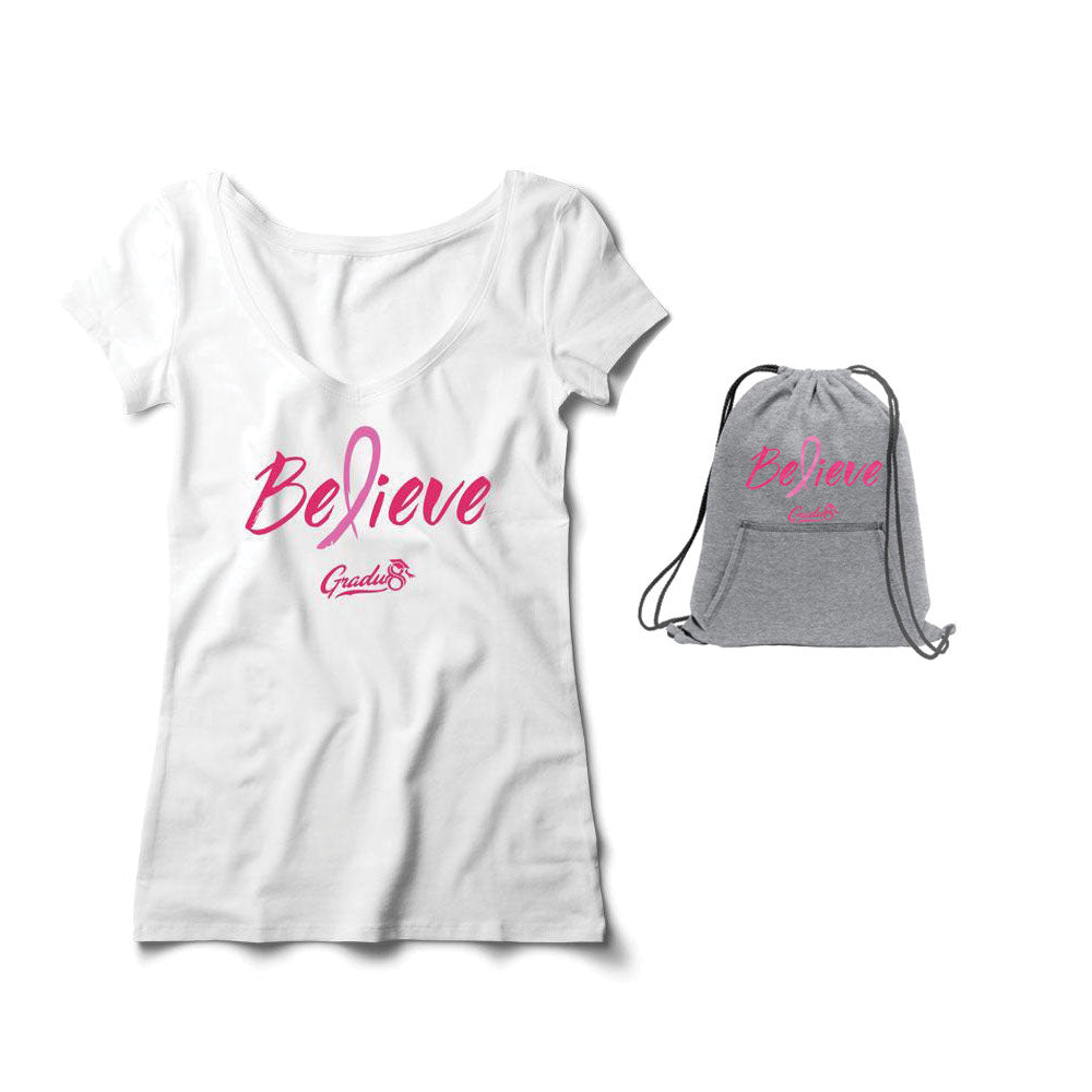 Believe: Women's Breast Cancer Awareness Limited Edition Set, T-shirt and Core Fleece Bag