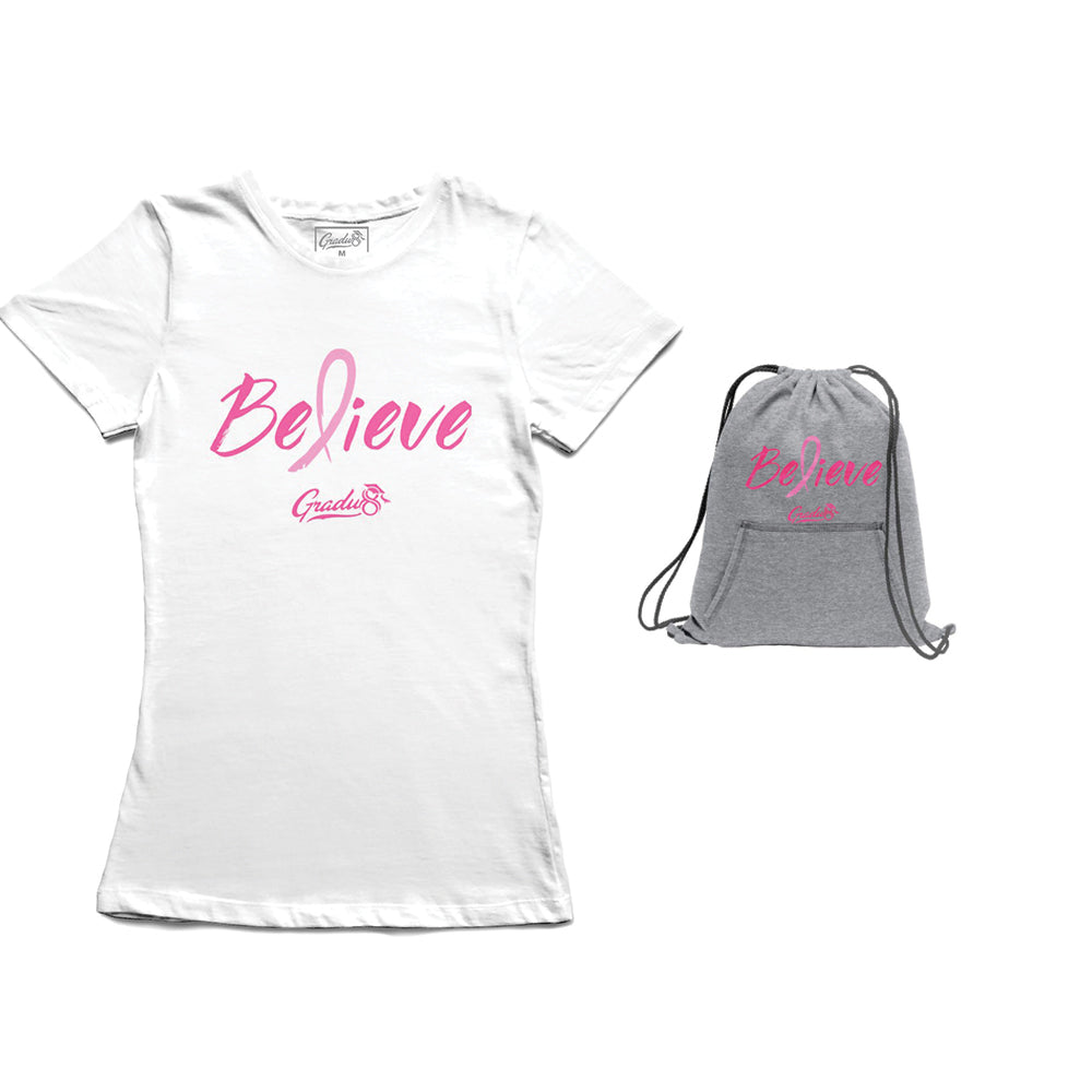 Believe: Women's Breast Cancer Awareness Limited Edition Set, T-shirt and Core Fleece Bag