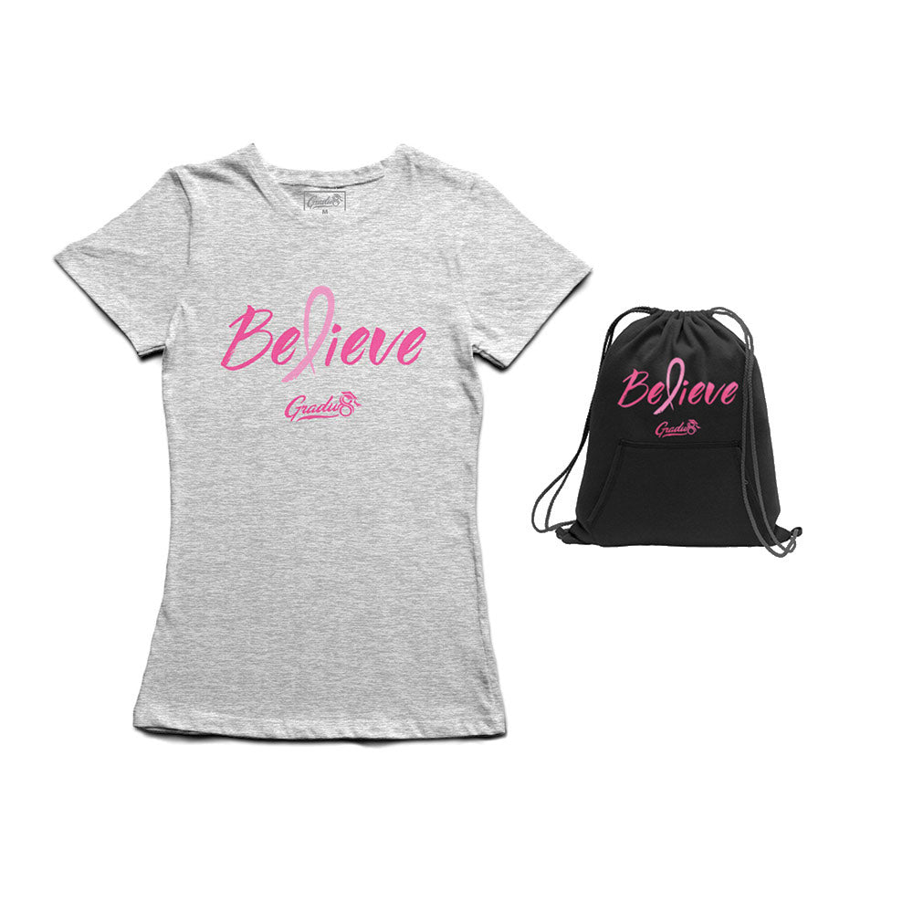 Believe: Women's Breast Cancer Awareness Limited Edition Set, T-shirt and Core Fleece Bag