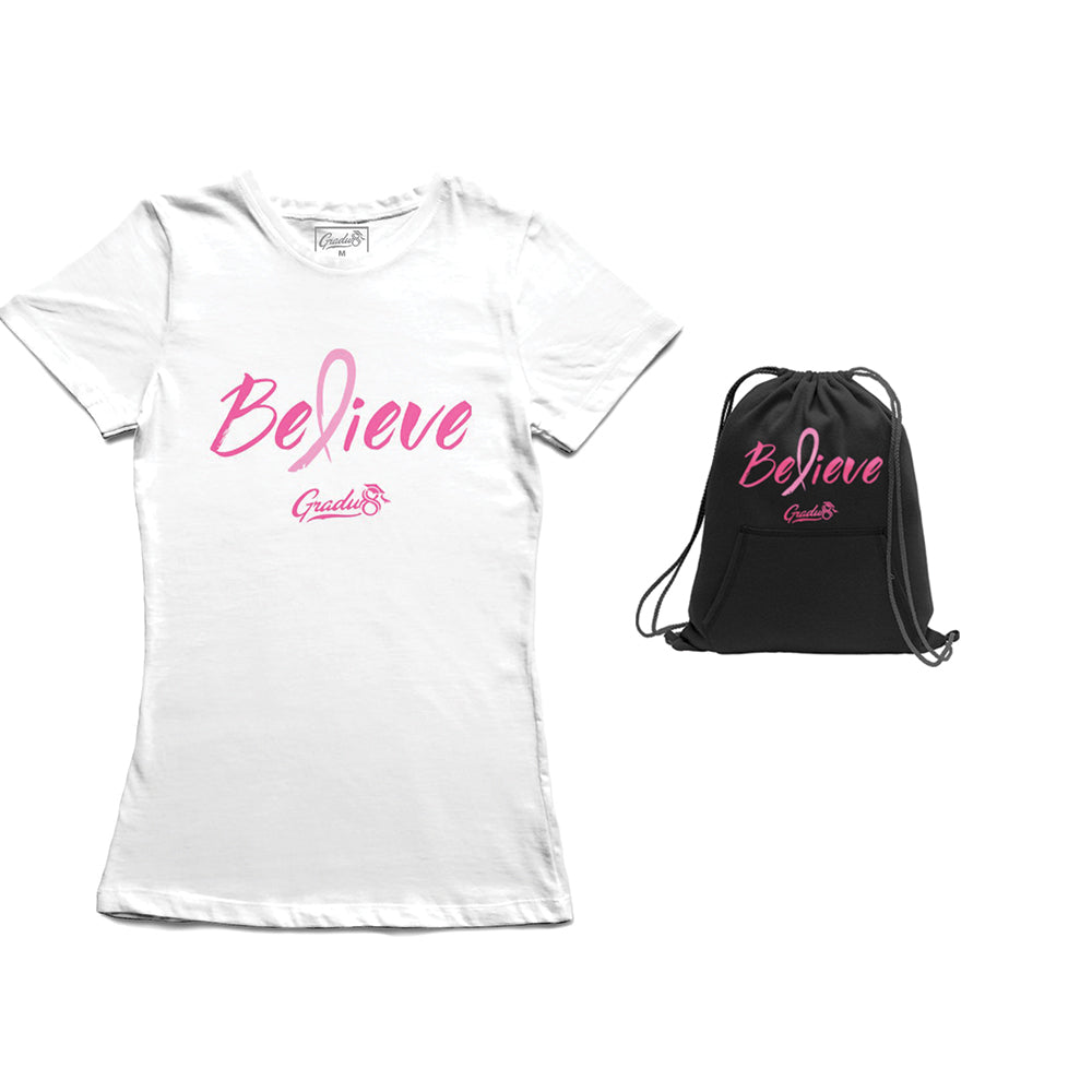 Believe: Women's Breast Cancer Awareness Limited Edition Set, T-shirt and Core Fleece Bag