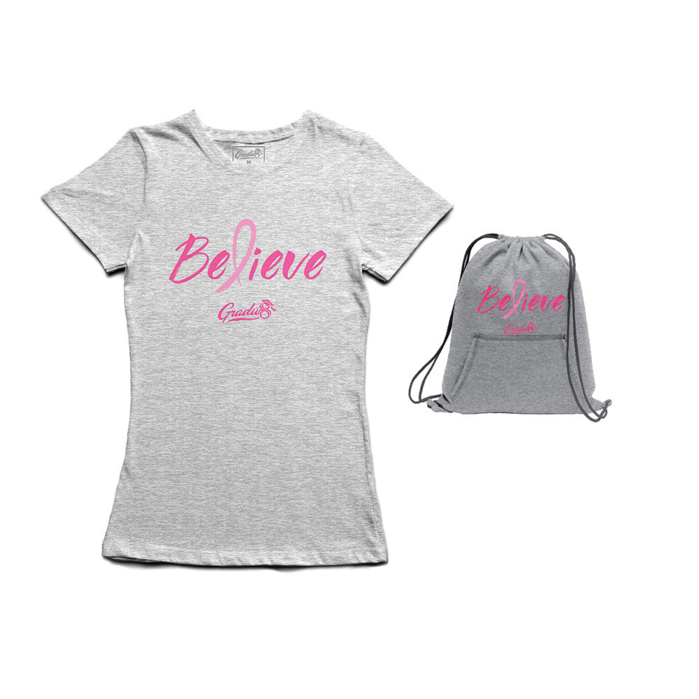 Believe: Women's Breast Cancer Awareness Limited Edition Set, T-shirt and Core Fleece Bag