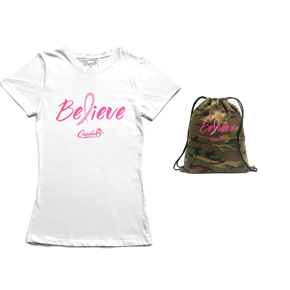 Believe: Women's Breast Cancer Awareness Limited Edition Set, T-shirt and Core Fleece Bag