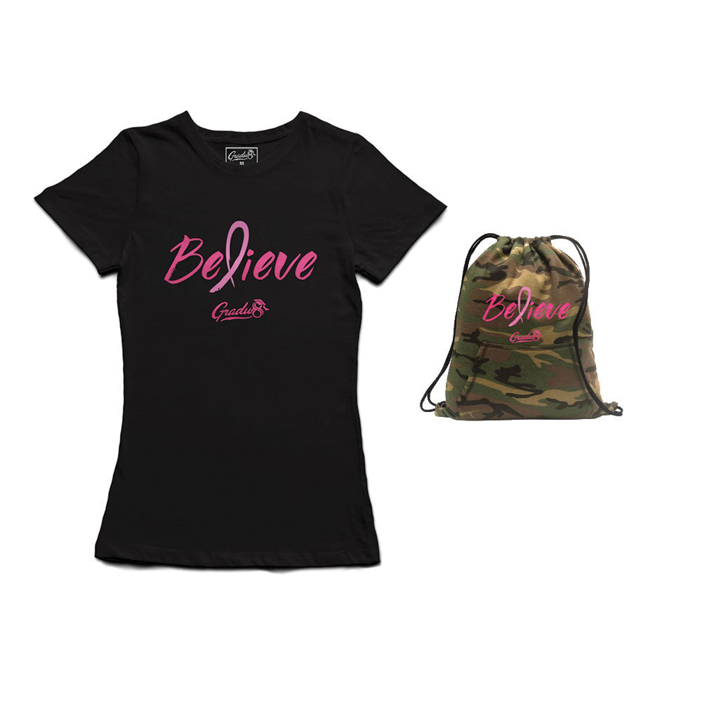 Believe: Women's Breast Cancer Awareness Limited Edition Set, T-shirt and Core Fleece Bag