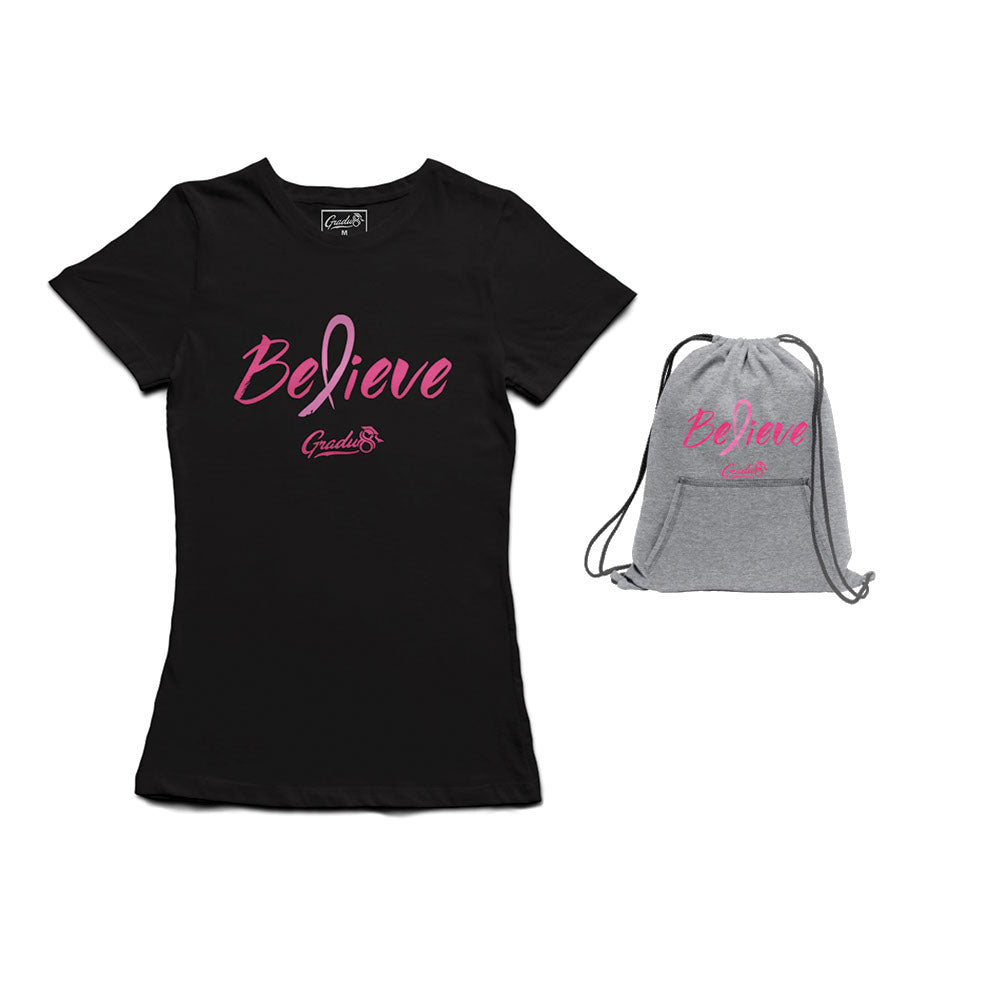 Believe: Women's Breast Cancer Awareness Limited Edition Set, T-shirt and Core Fleece Bag