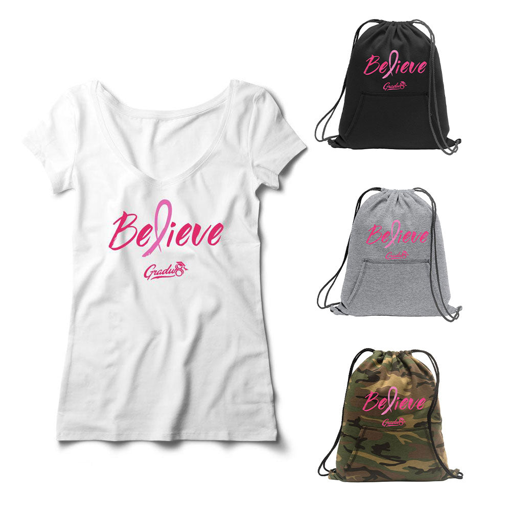 Believe: Women's Breast Cancer Awareness Limited Edition Set, T-shirt and Core Fleece Bag